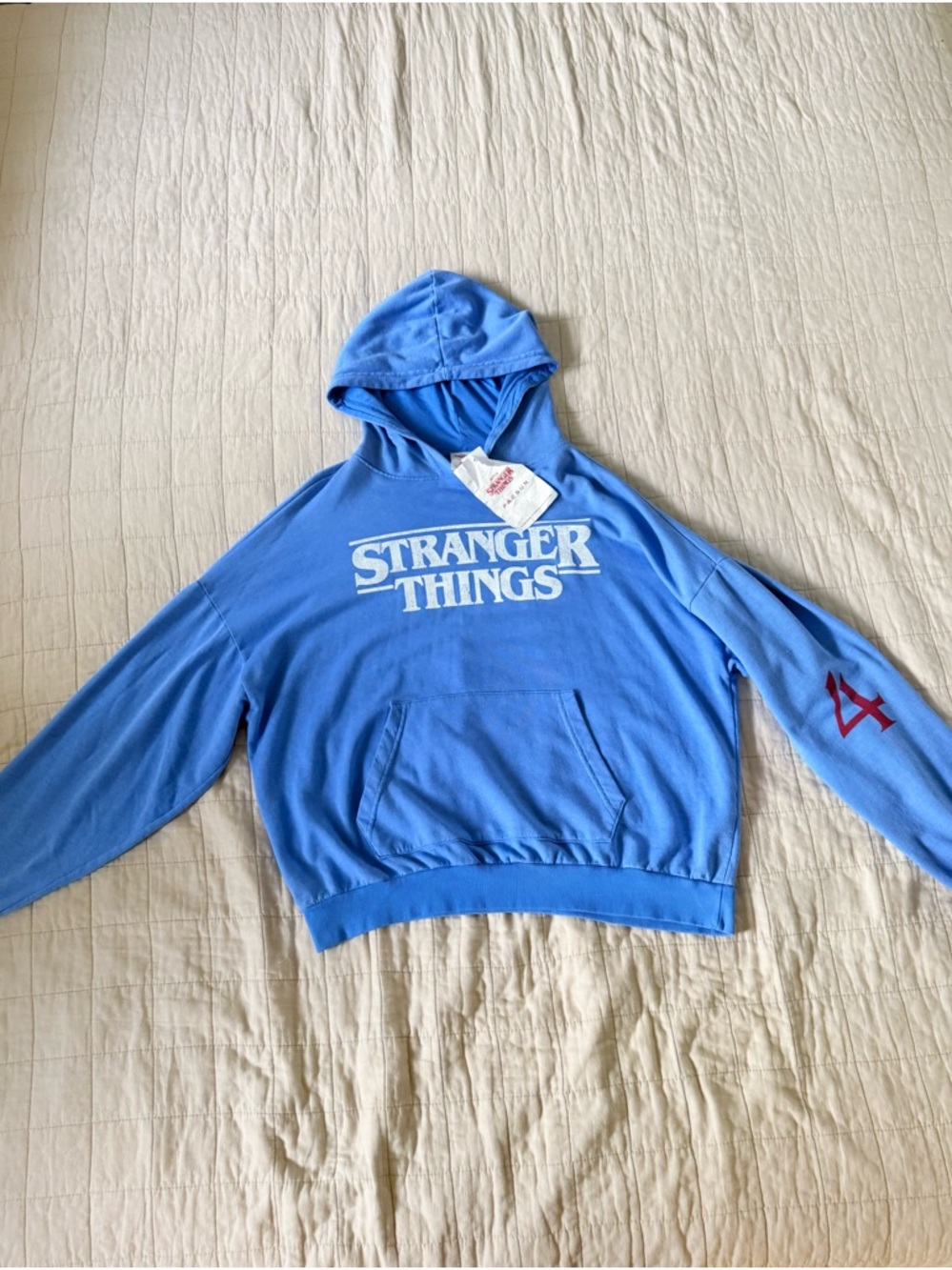 PacSun Stranger Things Blue Hoodie with Red Detail